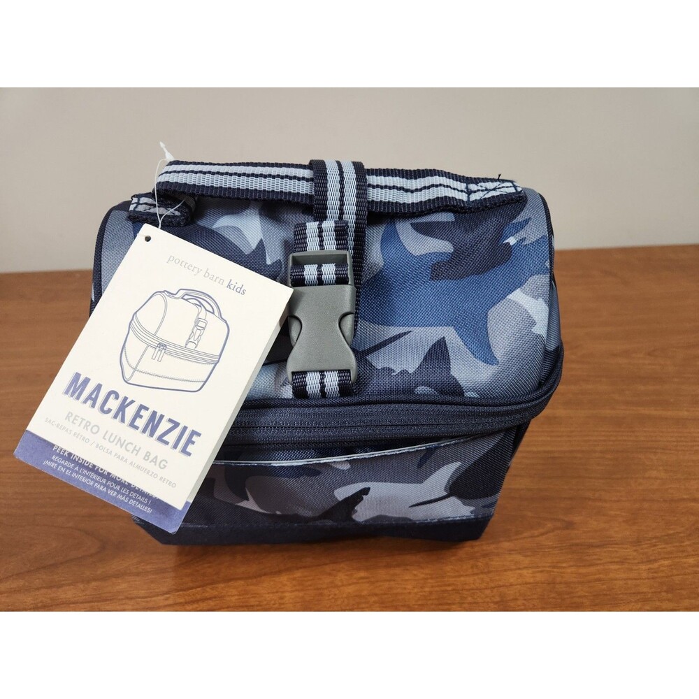 Pottery Barn Kids Mackenzie Retro Lunch Bag Blue Gray Camo NWT
